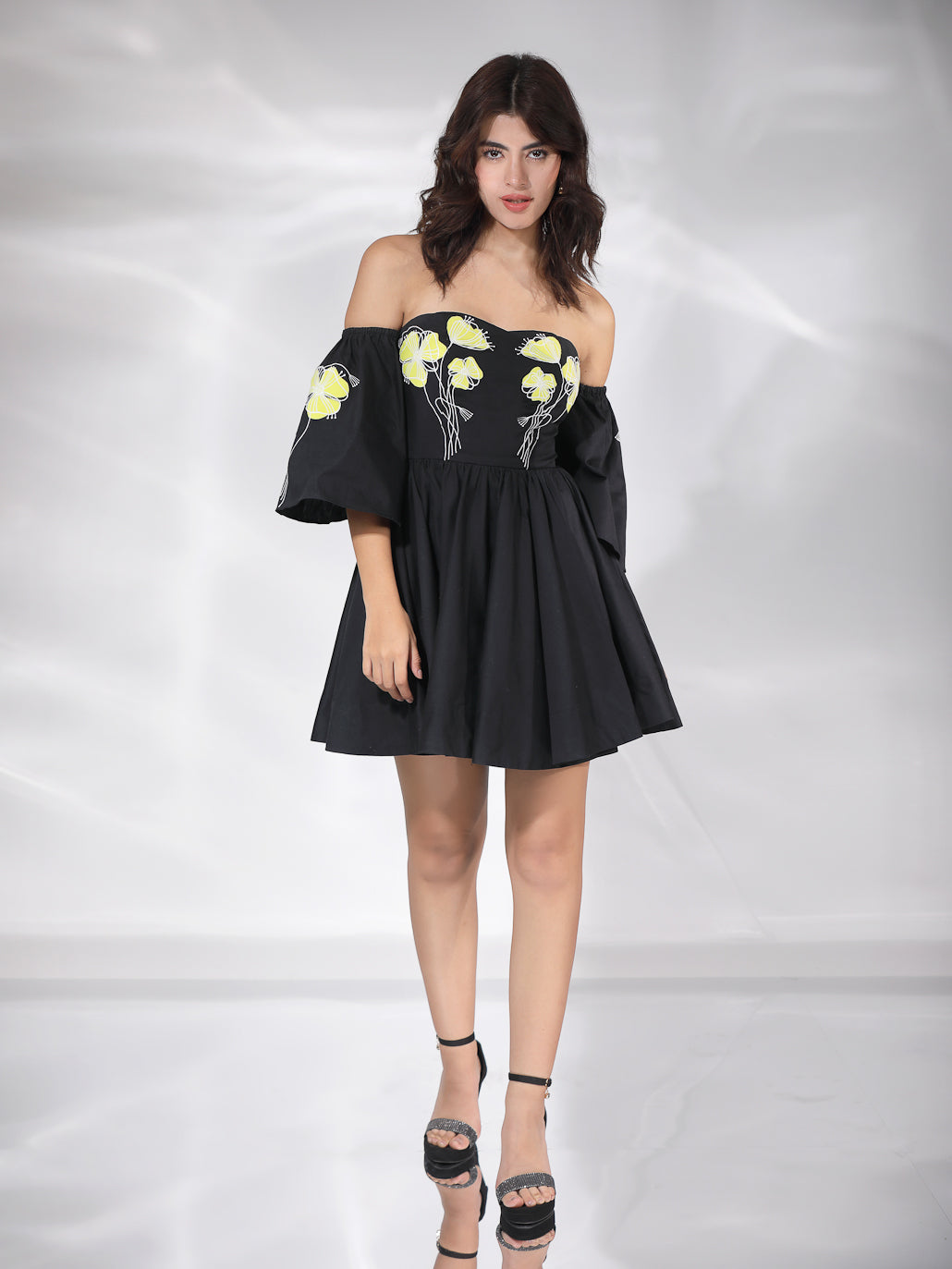 Abigail Mini Dress - Black with Neon Work