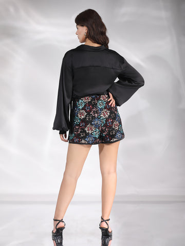 Cleo Shirt & Shorts - Black with Multi Color Sequence