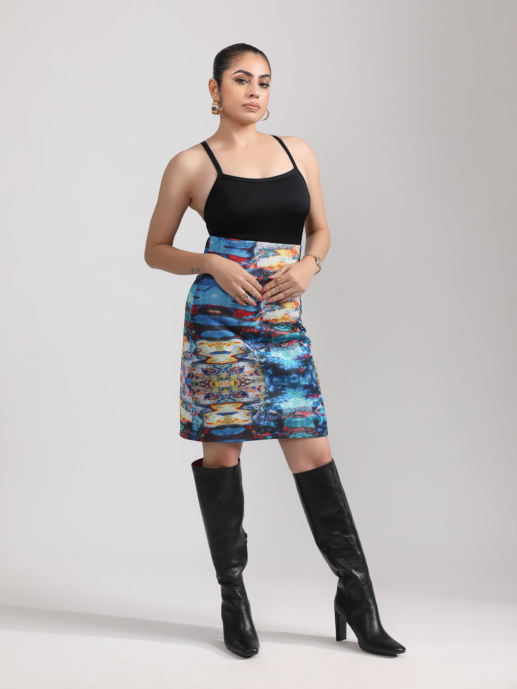 Katie High-Waisted Skirt - Abstract - Blue