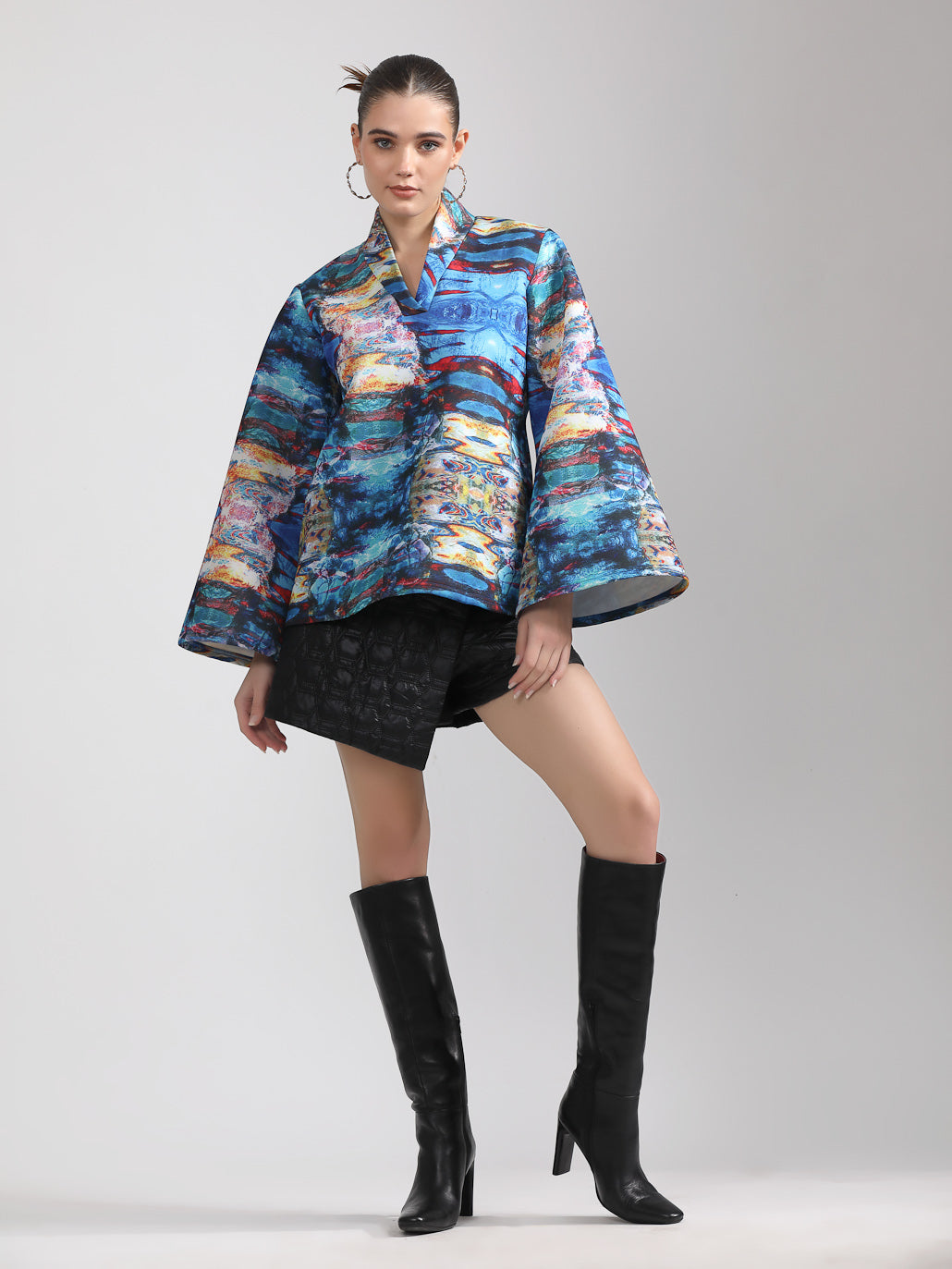 Lizzie Boxy Top - Abstract - Blue
