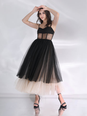 Elia Net Dress - Black & Vanila
