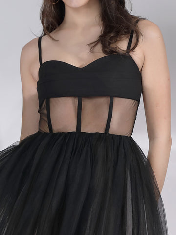 Elia Net Dress - Black & Vanila