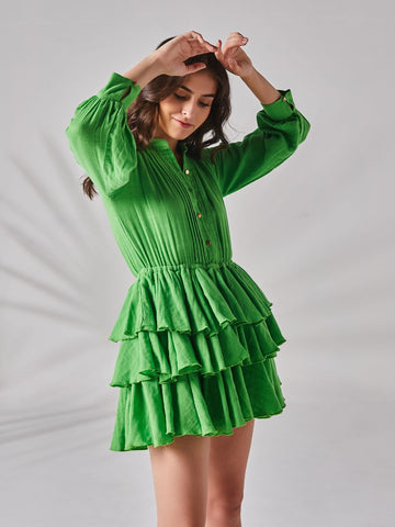 Amalia Ruffled Dress - Shamrock Green