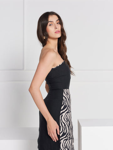 Kailani Linen Dress - Black Zebra Print