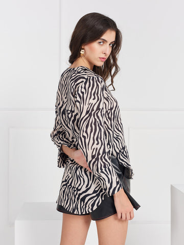 Joanna Linen Shirt - Zebra Print