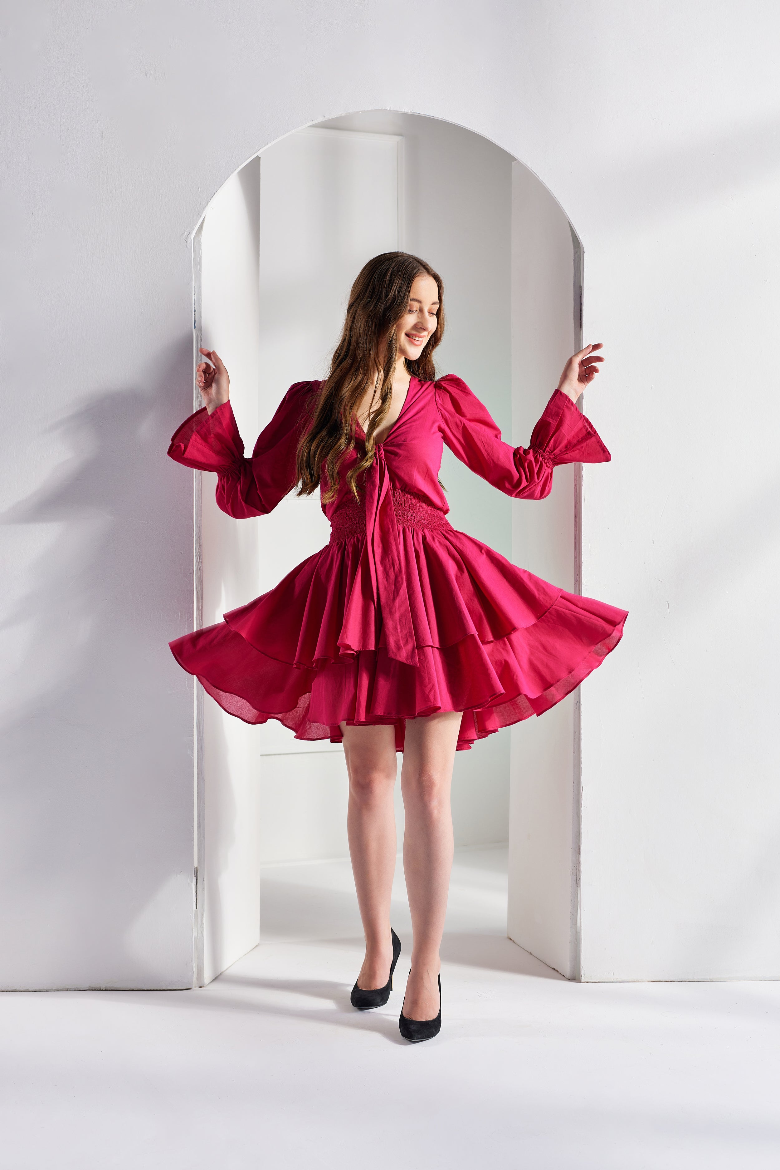 Amari Ruffle Dress- Red