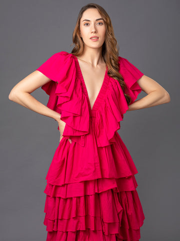 Naomi Ruffle Dress - Red