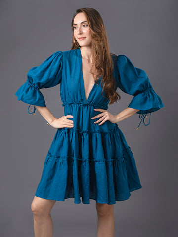 Emma Linen Mini Dress - Dodgers Blue