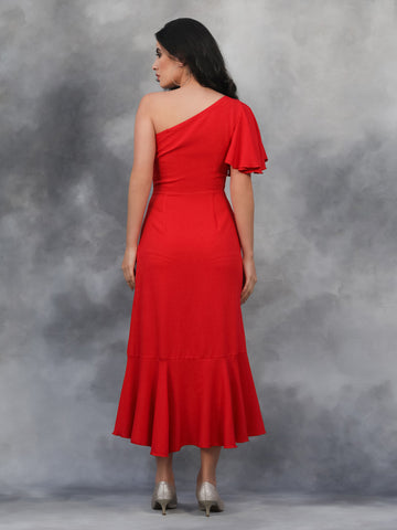 Reagan Ruffled Dress - Crimson Red