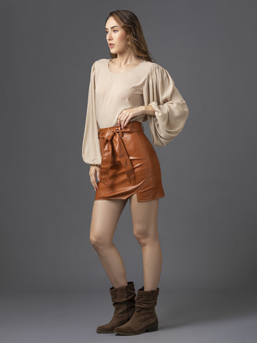 Faux Leather Skirt - Caramel