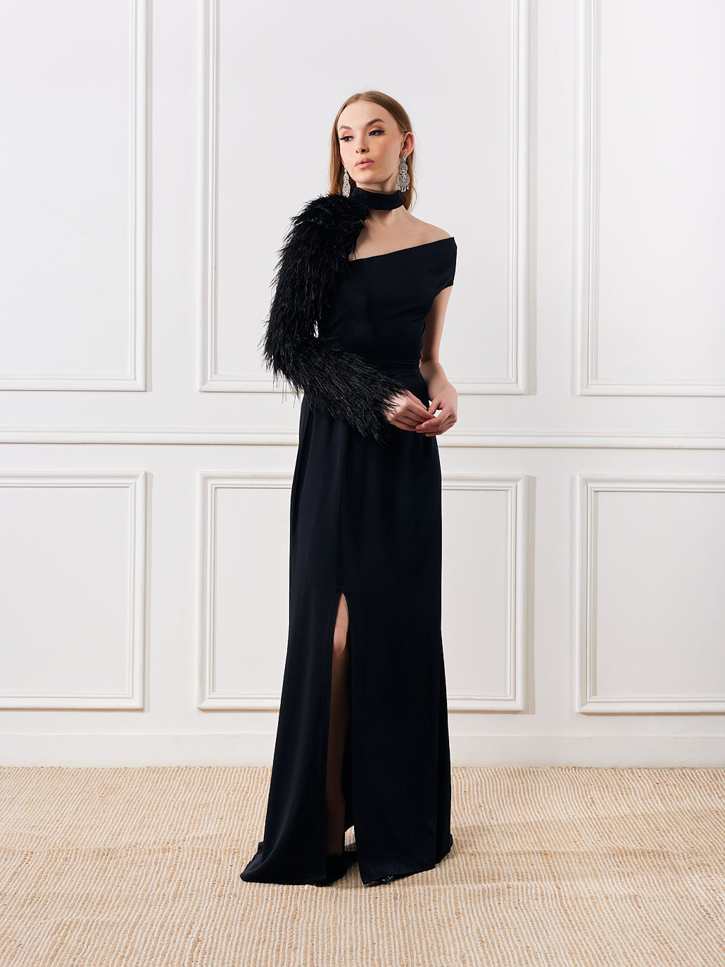 Kamila Gown Dress - Black fur