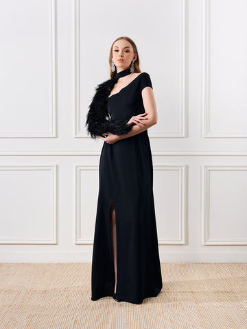 Kamila Gown Dress - Black fur