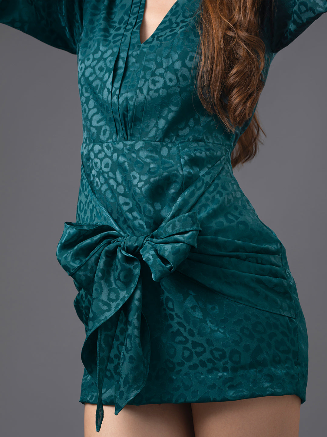 Grace Jacquard Knot Dress - Emerald Green
