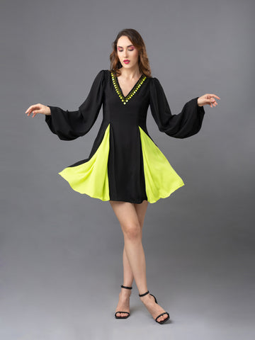 Eva Dress - Black & Neon Green