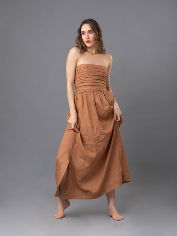 Vivian Linen Dress - Caramel
