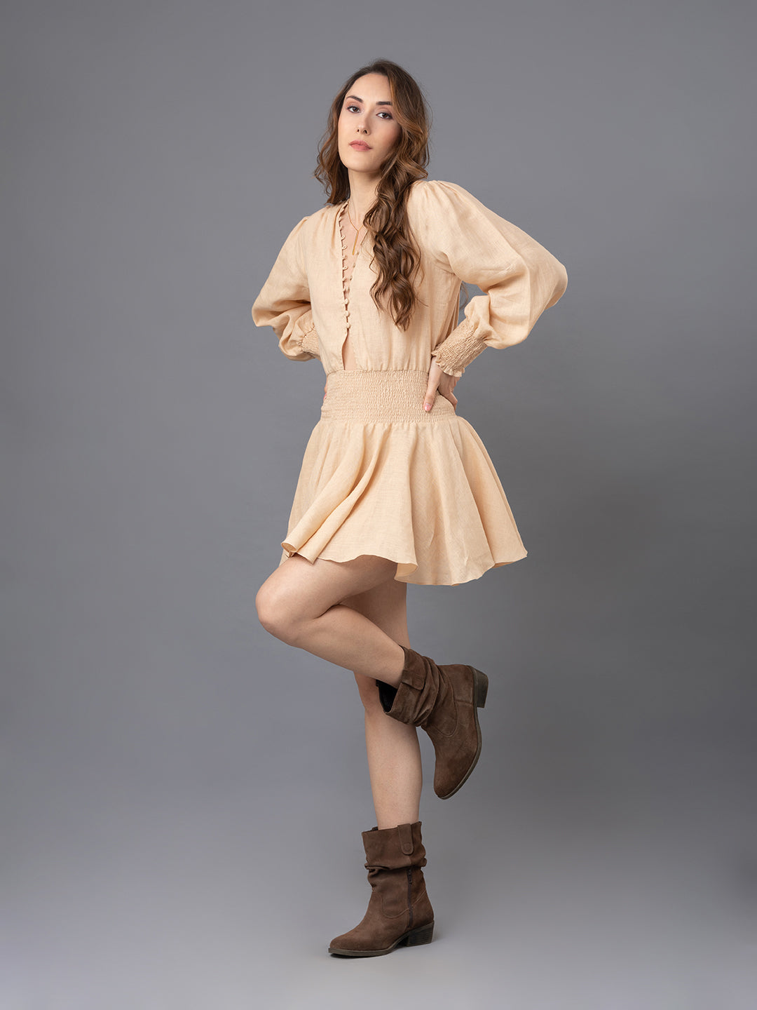 Ayla Mini Dress - Nude Brown
