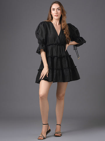 Olivia Linen Dress - Black
