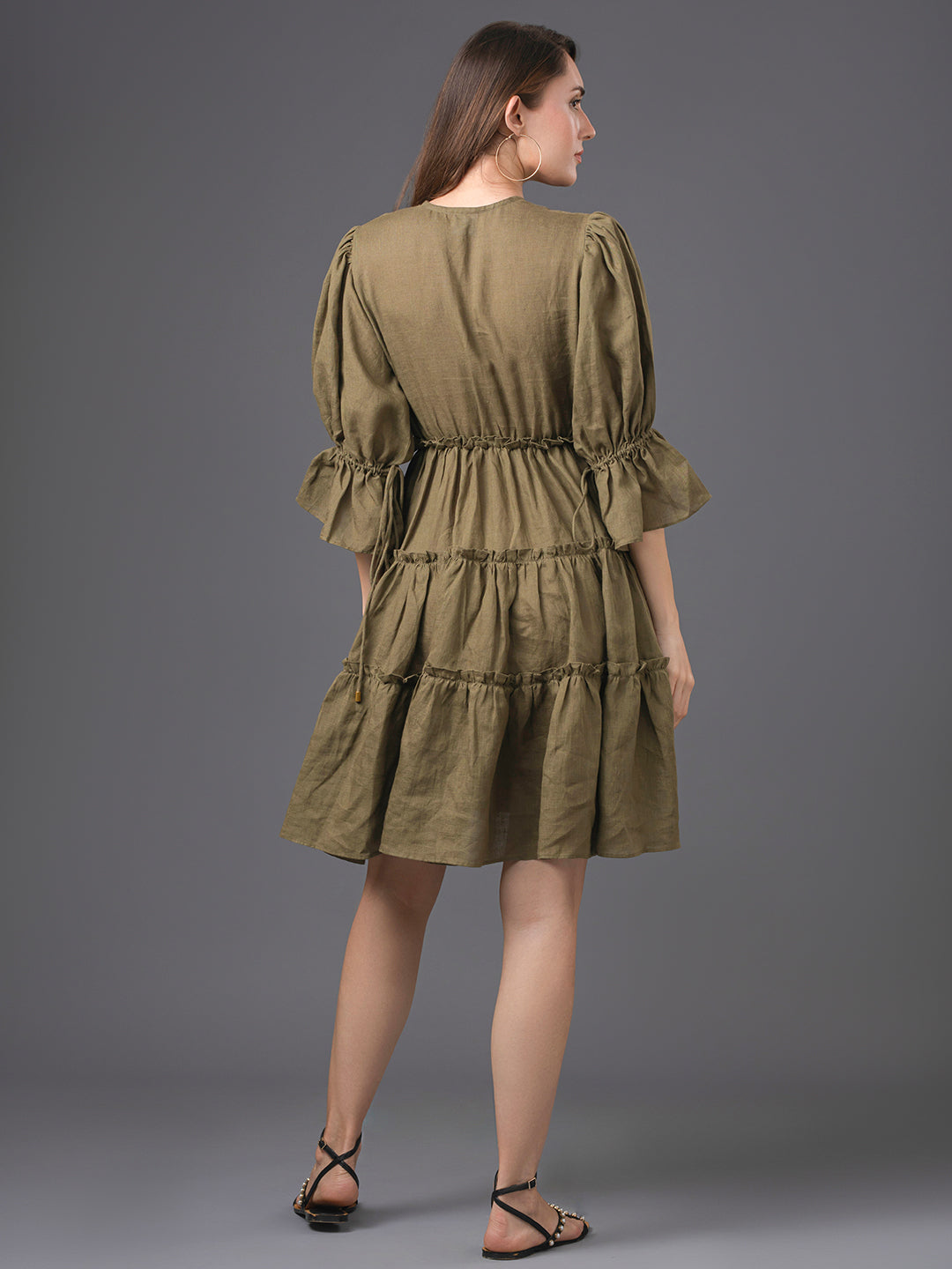 Emma Linen Mini Dress - Army Green