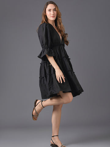 Emma Linen Mini Dress - Black