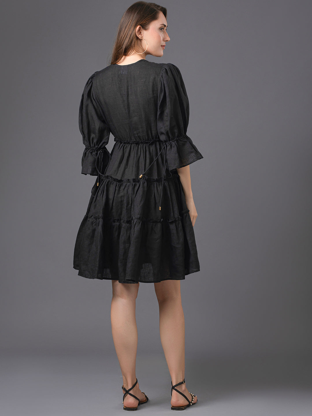 Emma Linen Mini Dress - Black