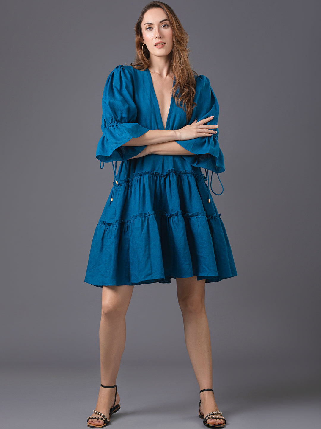 Olivia Linen Dress - Dodgers Blue
