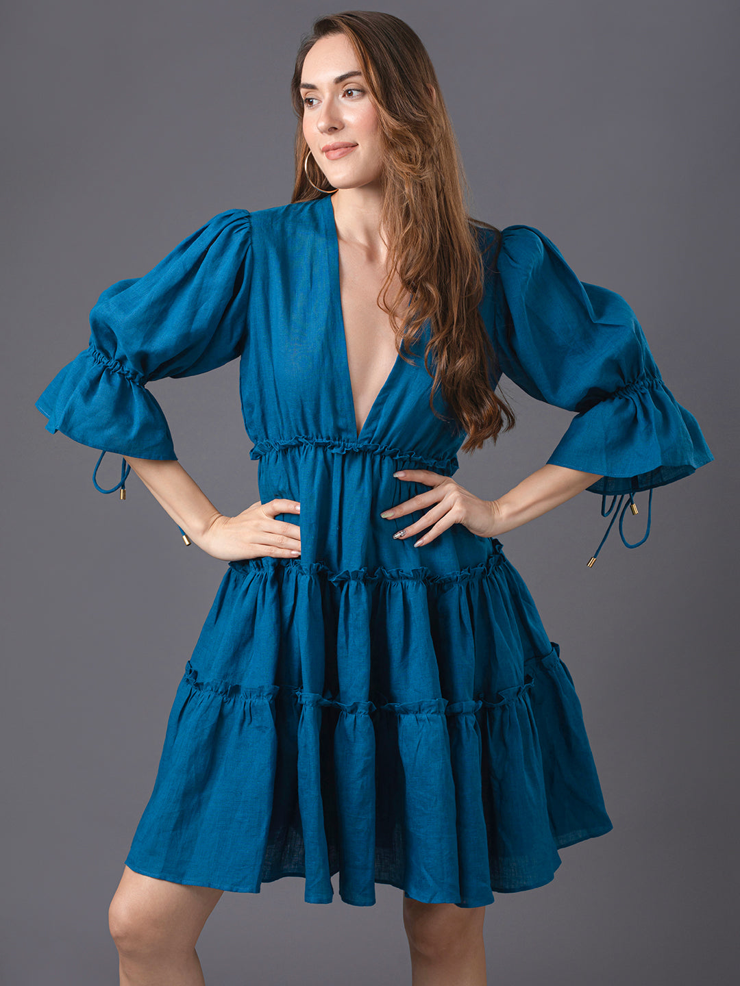 Olivia Linen Dress - Dodgers Blue