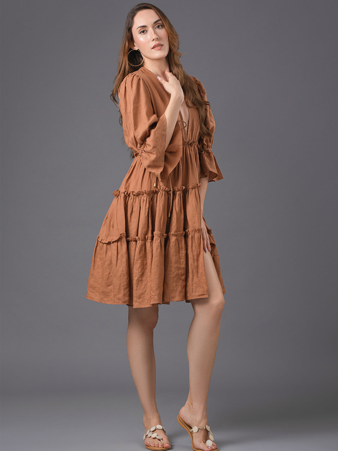 Emma Linen Mini Dress - Caramel