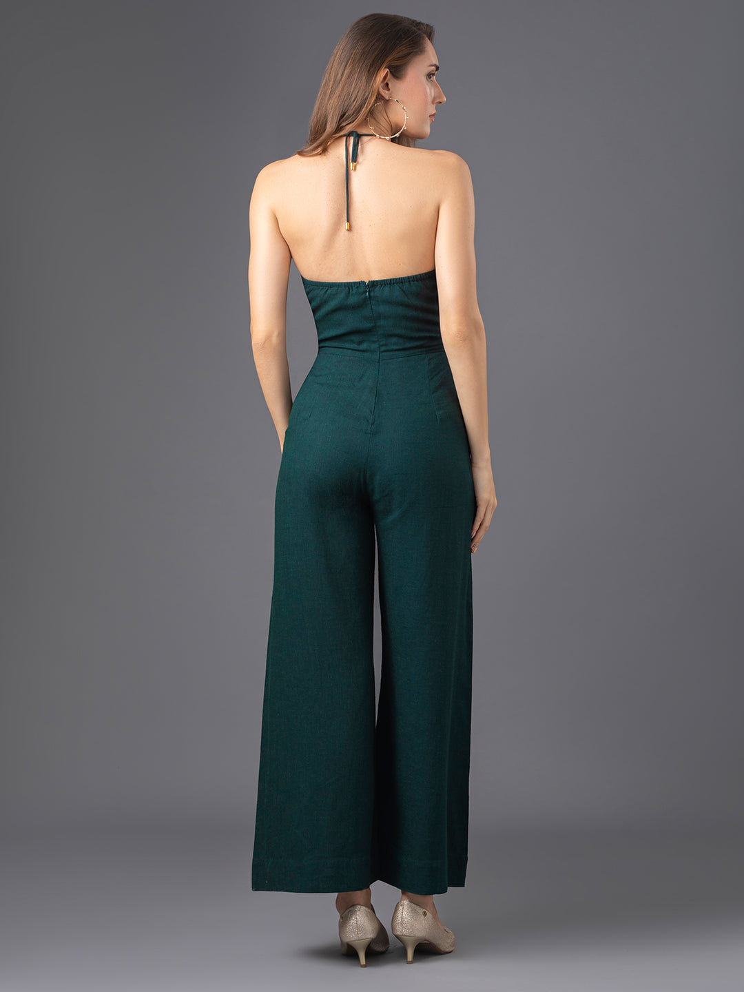 Aria Linen Jumpsuit - Emerald Green